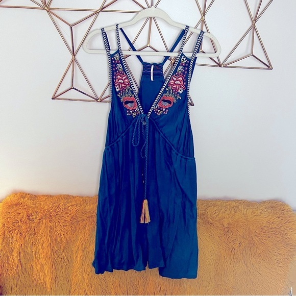Free People Blue Backless Sundress with Plunge Neckline - Picture 4 of 6